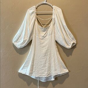 Lush Elegant White Dress with Puff Sleeves